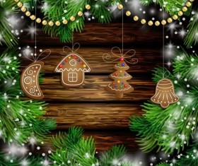 Merry christmas greeting card with wood background vector 15