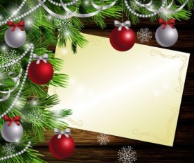Merry christmas greeting card with wood background vector 16