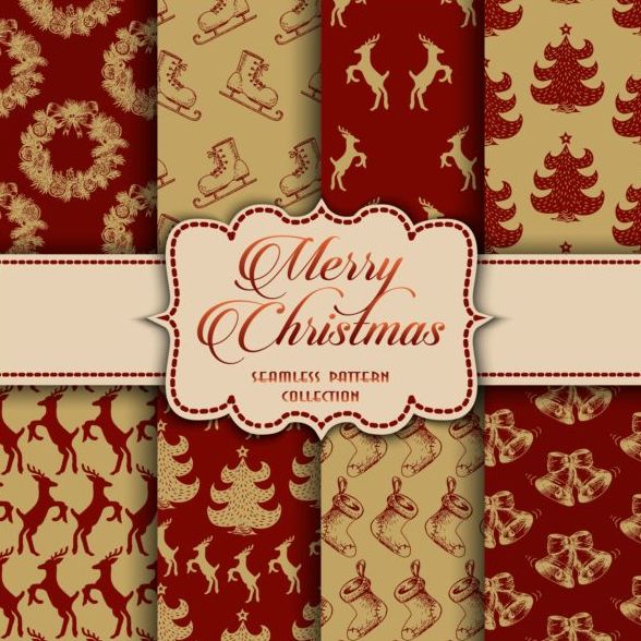 Merry christmas vector seamless patterns set 06