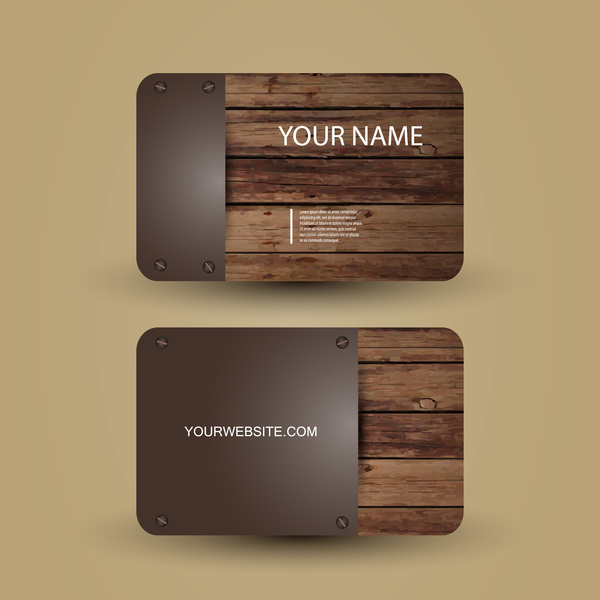 Metal with wooden business card template vector 01