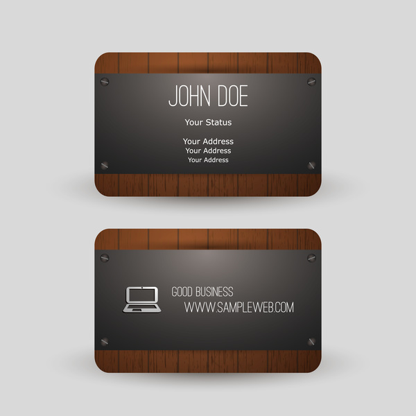 Metal with wooden business card template vector 03