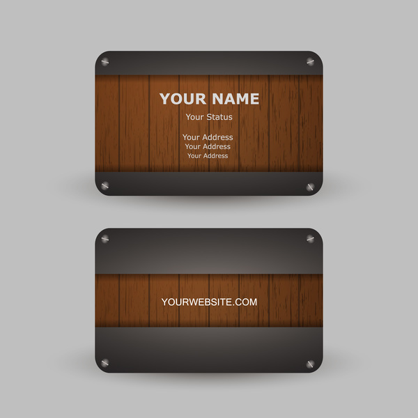 Metal with wooden business card template vector 04