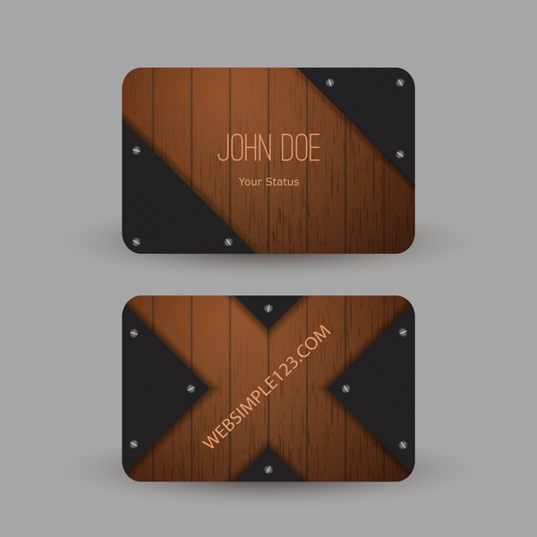 Metal with wooden business card template vector 08