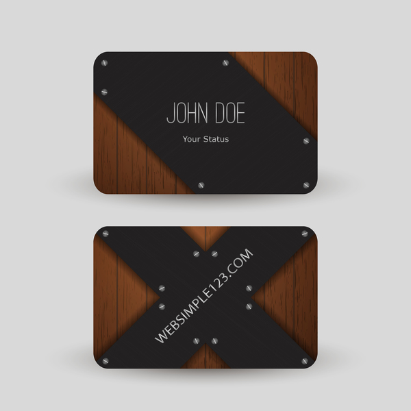 Metal with wooden business card template vector 09
