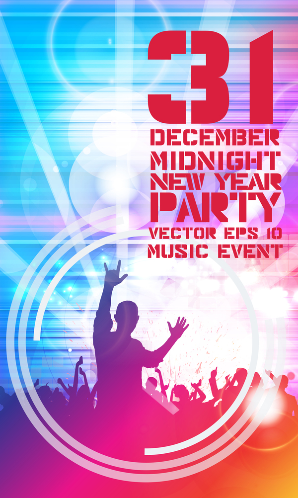 Midnight new year party flayer vectors template 01