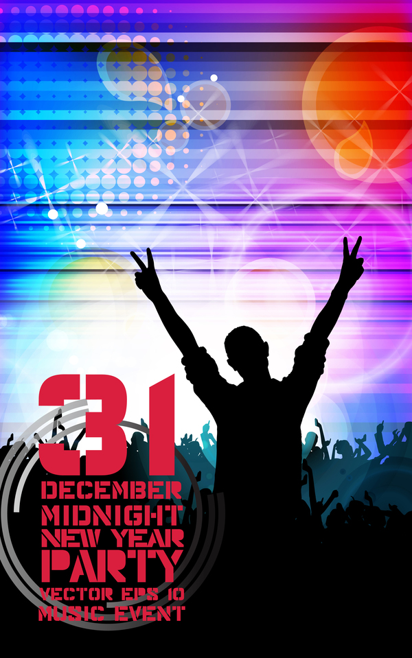 Midnight new year party flayer vectors template 02