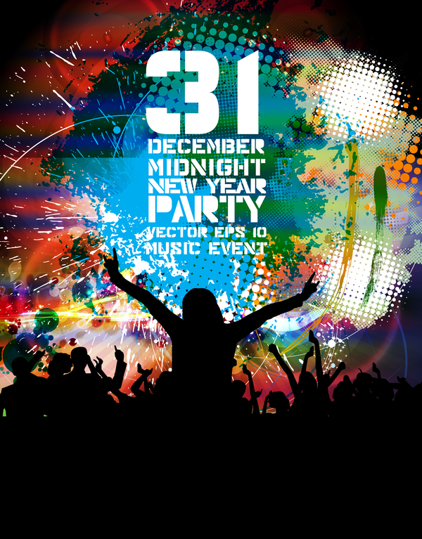 Midnight new year party flayer vectors template 04