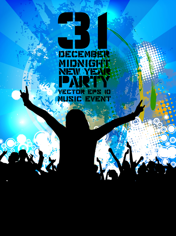 Midnight new year party flayer vectors template 05