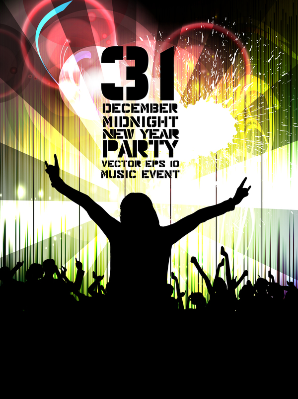 Midnight new year party flayer vectors template 06