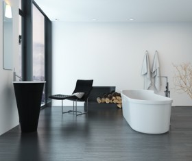 Modern bathroom with black flooring and white ceiling HD picture 01
