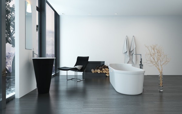 Modern bathroom with black flooring and white ceiling HD picture 01