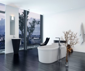 Modern bathroom with black flooring and white ceiling HD picture 02