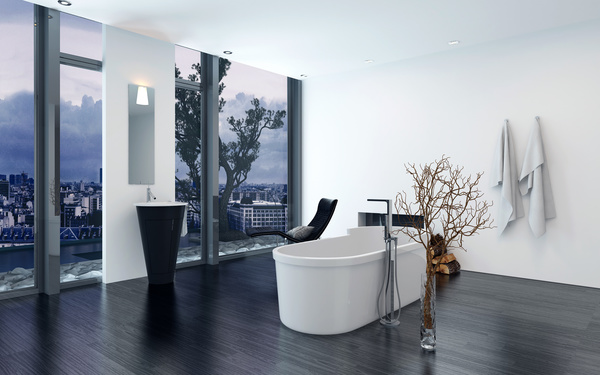 Modern Bathroom With Black Flooring And White Ceiling Hd Picture