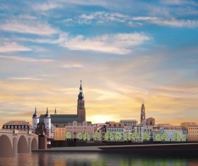Morning background with panorama of Heidelberg vector