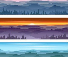 Mountains and forests landscape banners vector