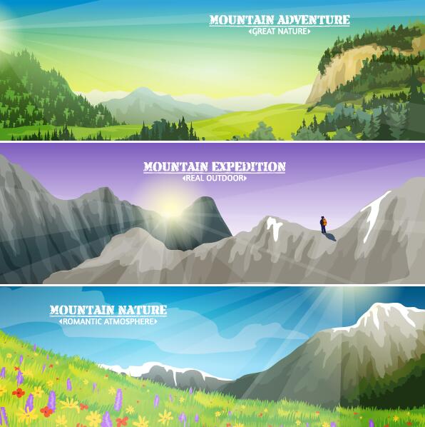 Mountains and nature landscape banners vector