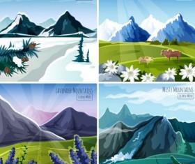 Mountatins four seasons landscapes vector