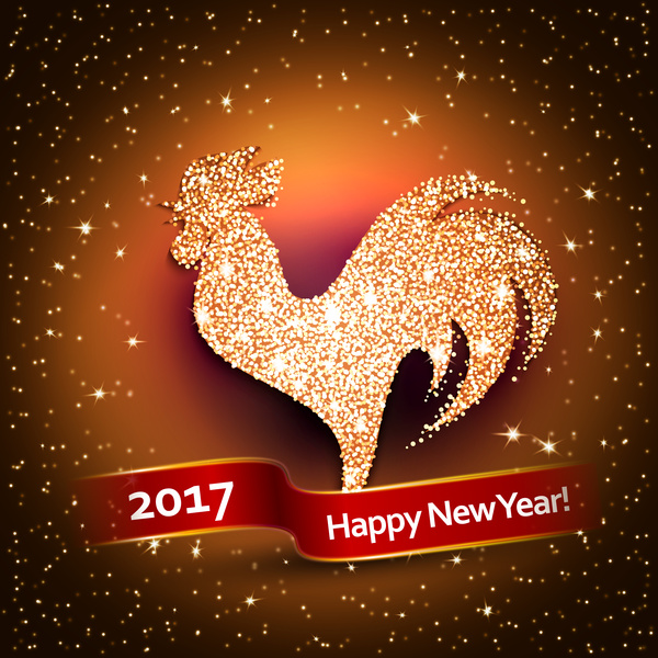 New year 2017 of rooster shiny vectors background