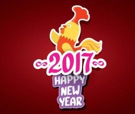 New year 2017 of rooster sticker vector 01
