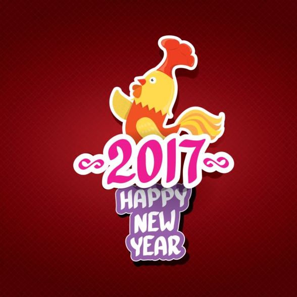 New year 2017 of rooster sticker vector 01