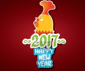 New year 2017 of rooster sticker vector 02