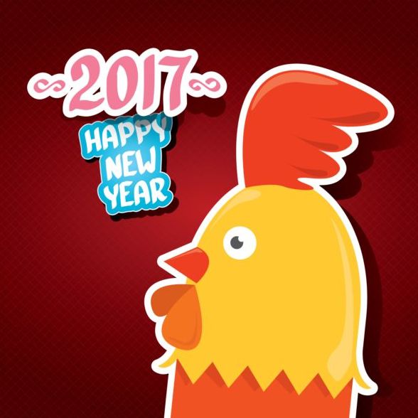 New year 2017 of rooster sticker vector 05