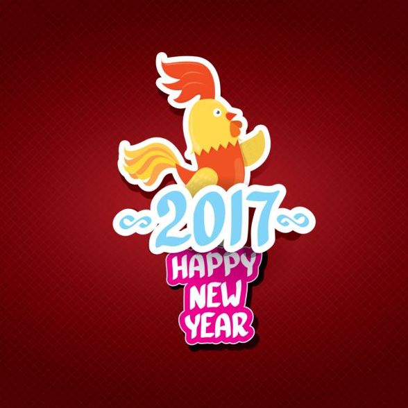 New year 2017 of rooster sticker vector 06