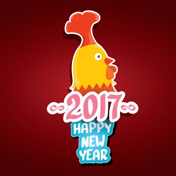 New year 2017 of rooster sticker vector 08
