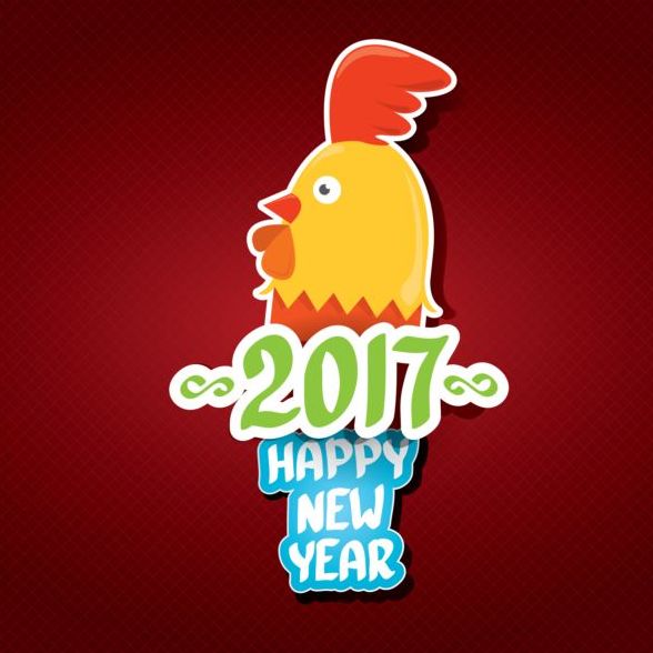 New year 2017 of rooster sticker vector 09
