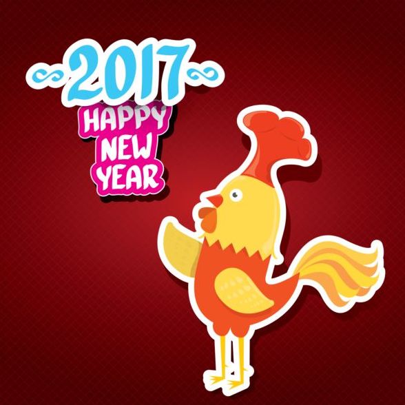 New year 2017 of rooster sticker vector 10