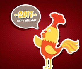 New year 2017 speech bubbles with funny rooster vector 01