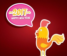 New year 2017 speech bubbles with funny rooster vector 02