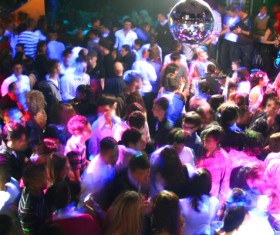 Nightclubs accompanied by music, dancing people