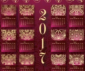 Ornate pattern with 2017 calendar template vector