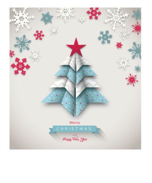 Paper christmas tree with snowflake vectors