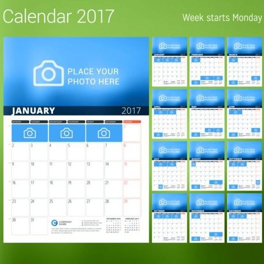 Photo disk calendar 2017 vector set 01
