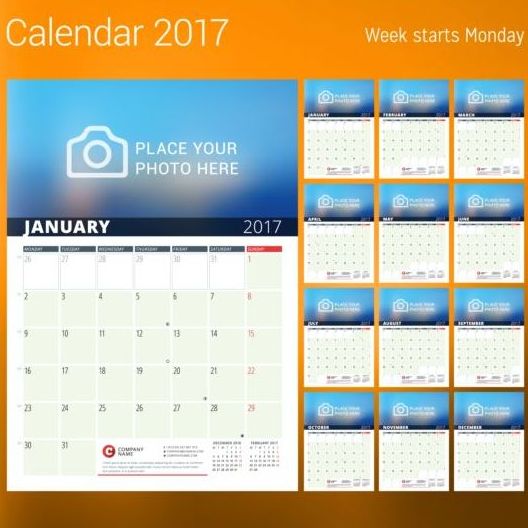Photo disk calendar 2017 vector set 02