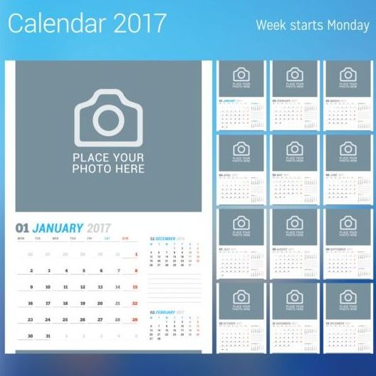 Photo disk calendar 2017 vector set 03