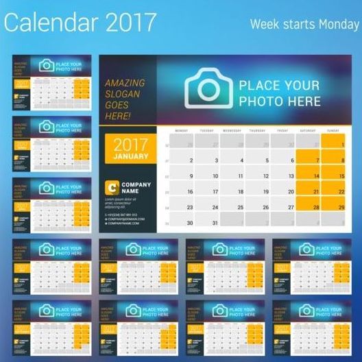 Photo disk calendar 2017 vector set 04