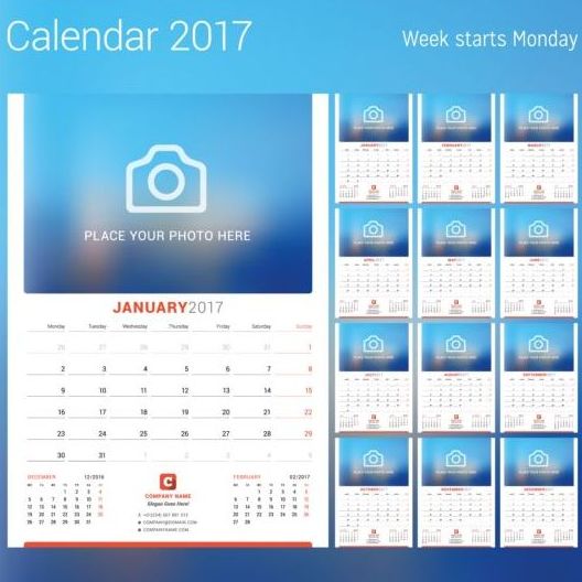 Photo disk calendar 2017 vector set 05