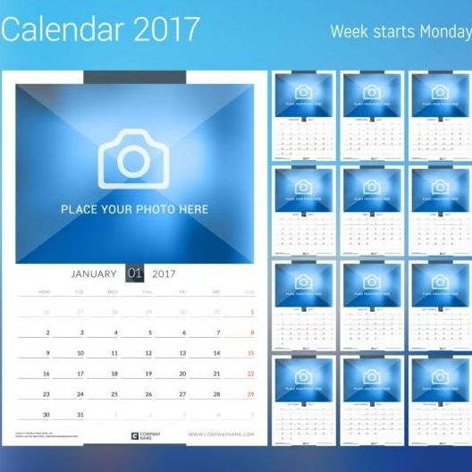 Photo disk calendar 2017 vector set 07