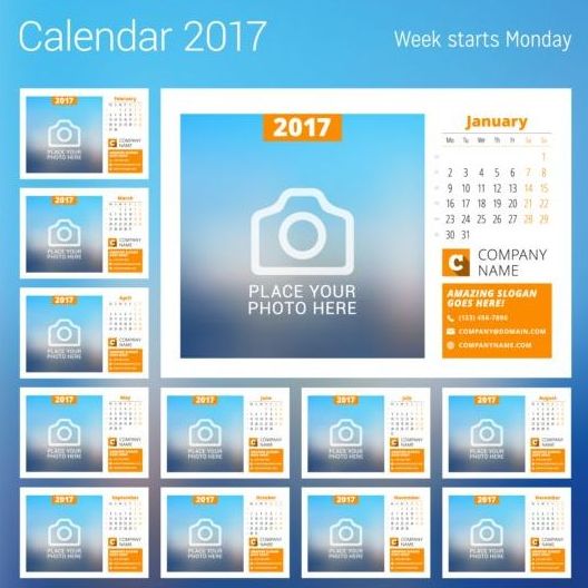Photo disk calendar 2017 vector set 09