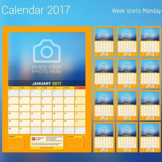 Photo disk calendar 2017 vector set 10