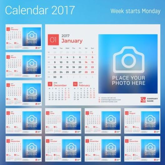 Photo disk calendar 2017 vector set 11