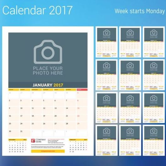 Photo disk calendar 2017 vector set 12