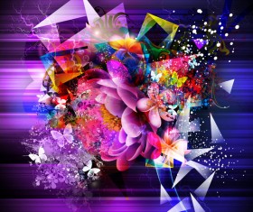 Pink flowers and purple and blue background