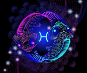 Pisces neon sign vector material