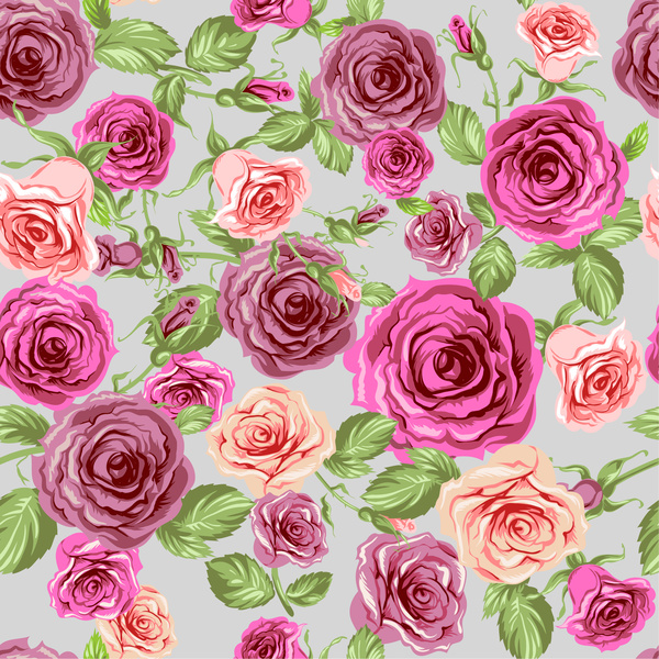 Purple with pink flower seamless pattern vectors