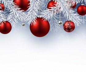 Red christmas ball with tree branches vector card 01