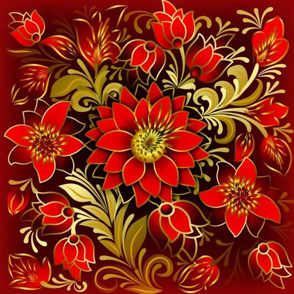 Red flower ornament pattern vectors